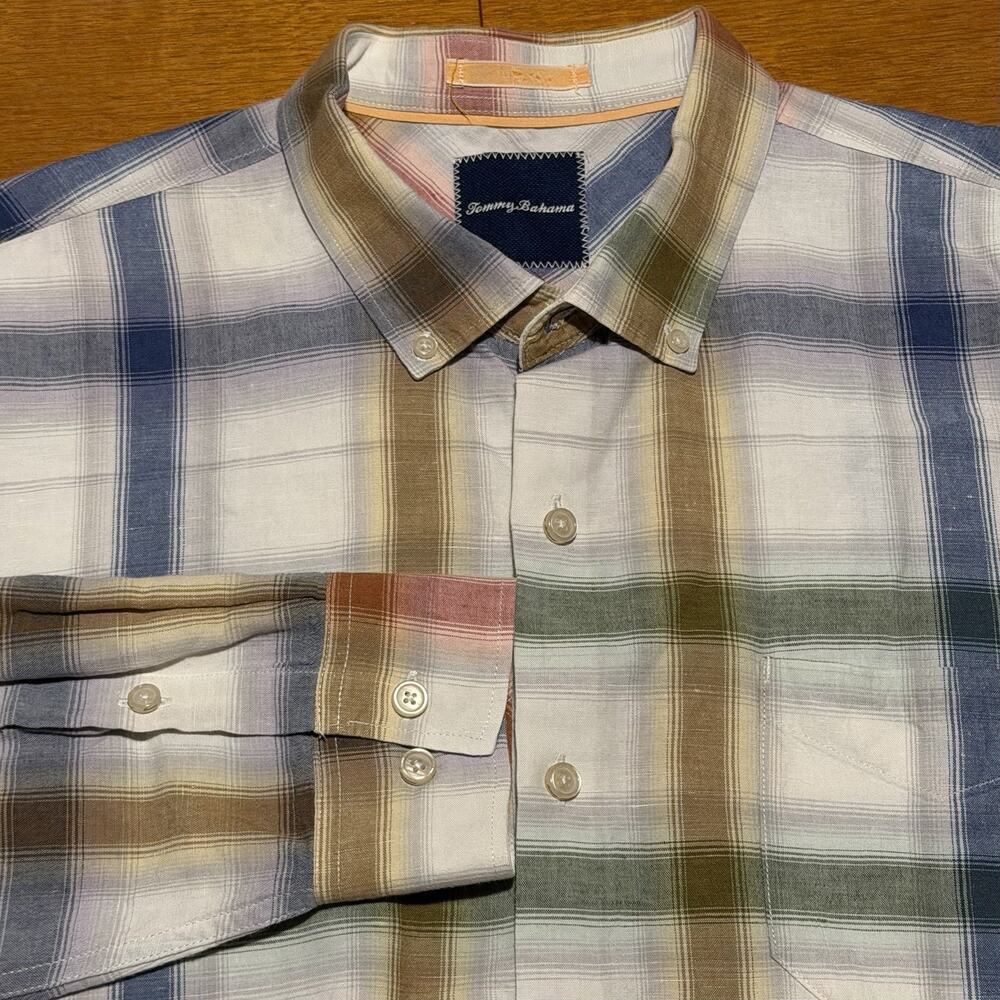 Tommy Bahama Men’s Linen Long Sleeve Button Up Shirt Multicolor Plaid Size 2XL